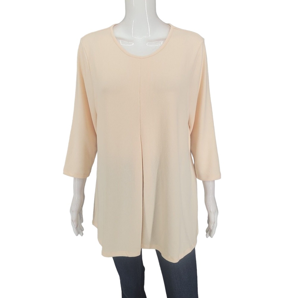 Denim Co Top Large Sz Linen Heavenly Jersey Pleated Trendy Modern Tee Shirt